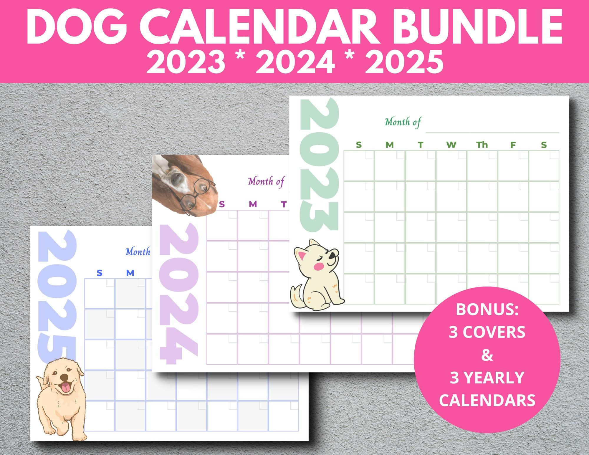 Dog Calendar Bundle 2023 2024 2025, Printable Blank Monthly with regard to Free Printable Dog Calendar 2025 | CalendarCrazePrint.Com