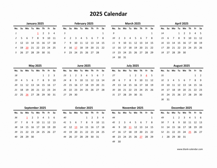 2025 12 Month Calendar On One Page Printable | Calendars 2025