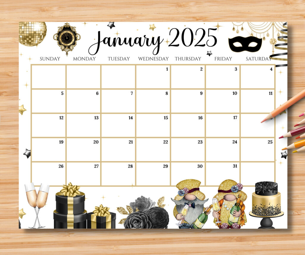 Editable January 2025 Calendar, Happy New Year With Cute Gnomes Within  Calendars 2025 | CalendarCrazePrint.Com