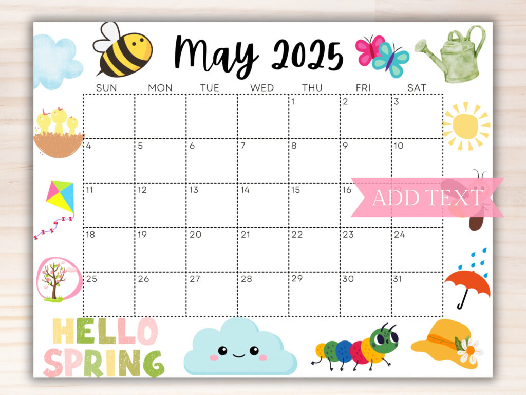 Editable May 2025 Calendar, Printable Calendar 2025, Cute Spring Regarding May 2025 Weekly Calendar Printable | CalendarCrazePrint.Com