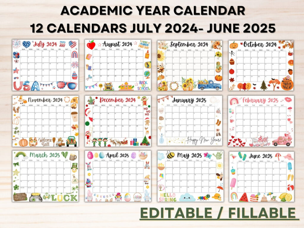 Editable School Calendar 2024 2025 From July To June Printable Inside July 2024 June 2025 Calendar Printable | CalendarCrazePrint.Com