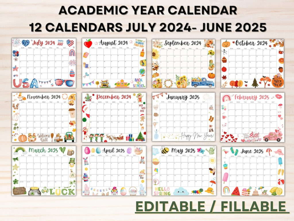 Editable School Calendar 2024 2025 From July To June Printable With Regard To Printable Calendar July 2024 To June 2025 | CalendarCrazePrint.Com