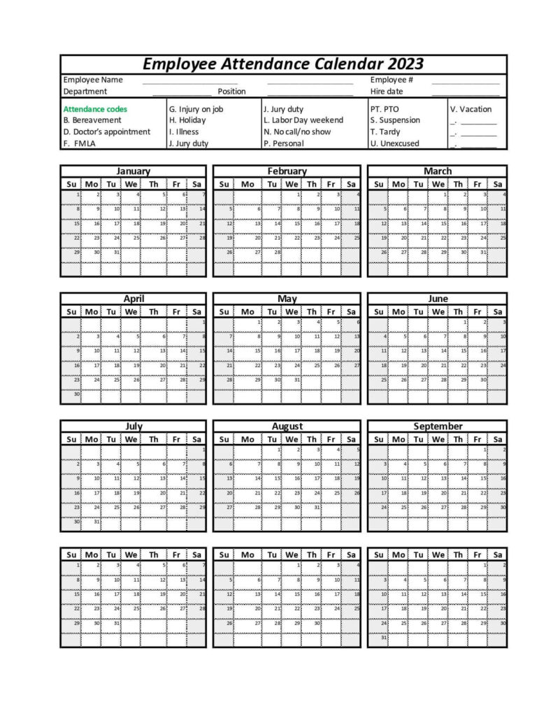 Employee Attendance Calendar | Leave Board For  Calendars 2025 | CalendarCrazePrint.Com