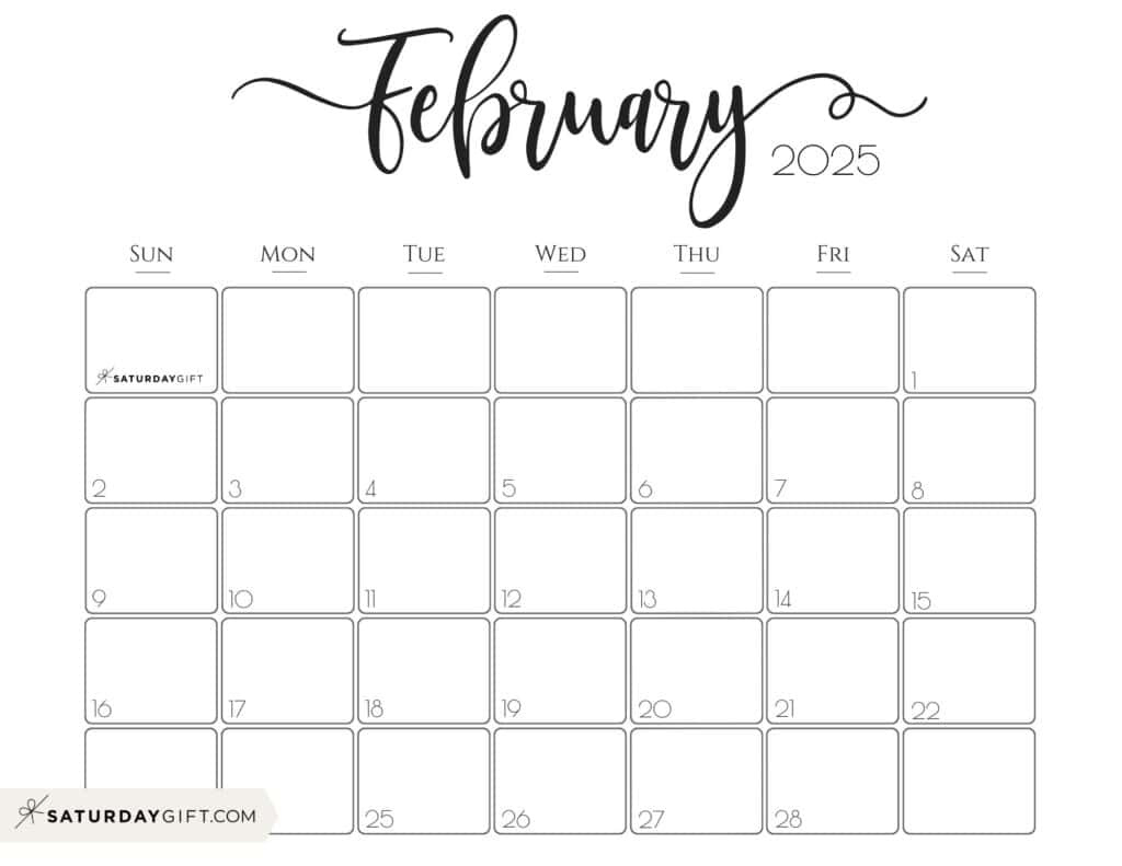 February 2025 Calendar - 20 Cute &amp;amp; Free Printables | Saturdaygift regarding Feb Calendar 2025 Printable | CalendarCrazePrint.Com