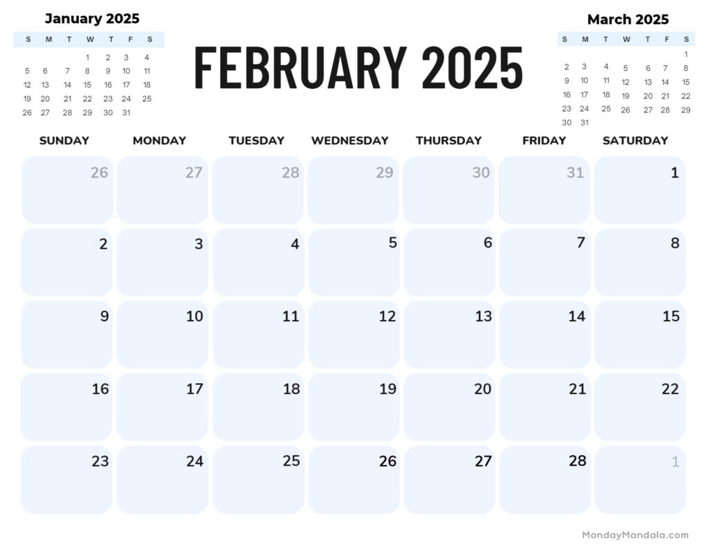 February 2025 Calendar (52 Free Pdf Printables) In February And March 2025 Calendar Printable  | CalendarCrazePrint.Com