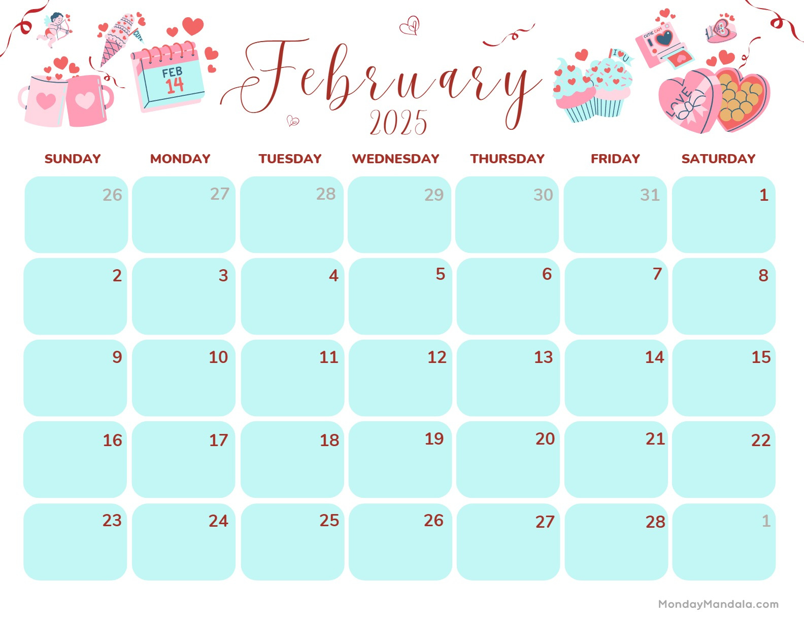 February 2025 Calendar (52 Free Pdf Printables) with regard to Calendars 2025 | CalendarCrazePrint.Com