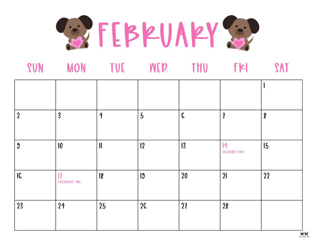 February 2025 Calendars - 107 Free Printables | Printabulls in February 2025 Calendar with Holidays Printable | CalendarCrazePrint.Com