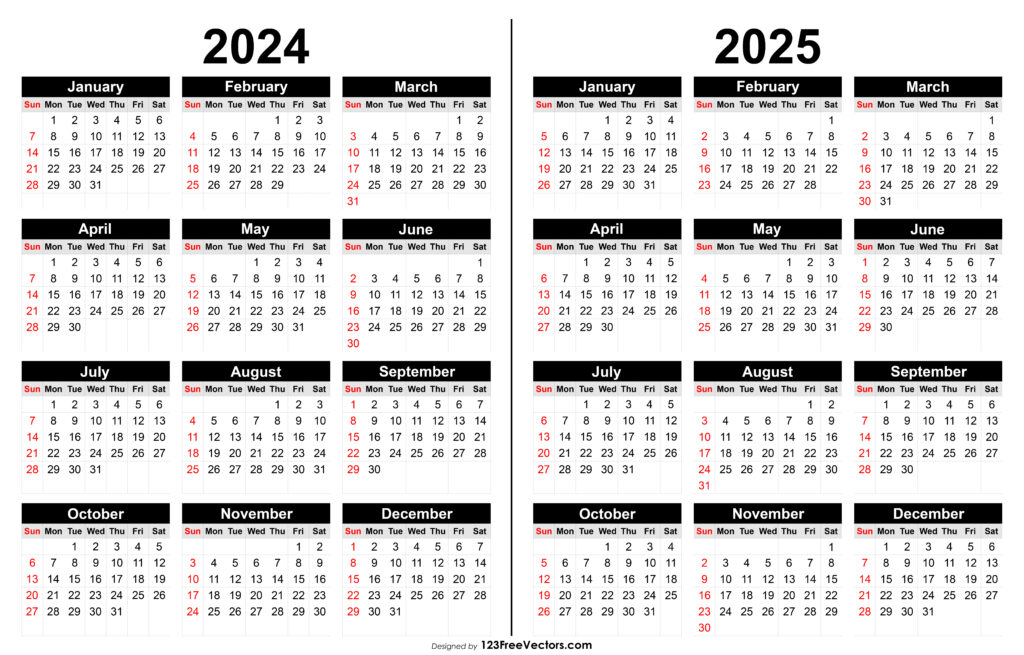 Free 2024 And 2025 Calendar Printable In  Calendars 2025 | CalendarCrazePrint.Com