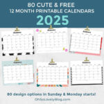 Free 2025 Calendars — 80 Beautiful & Printable Options For You! Throughout 12 Month 2025 Printable Calendar | CalendarCrazePrint.Com