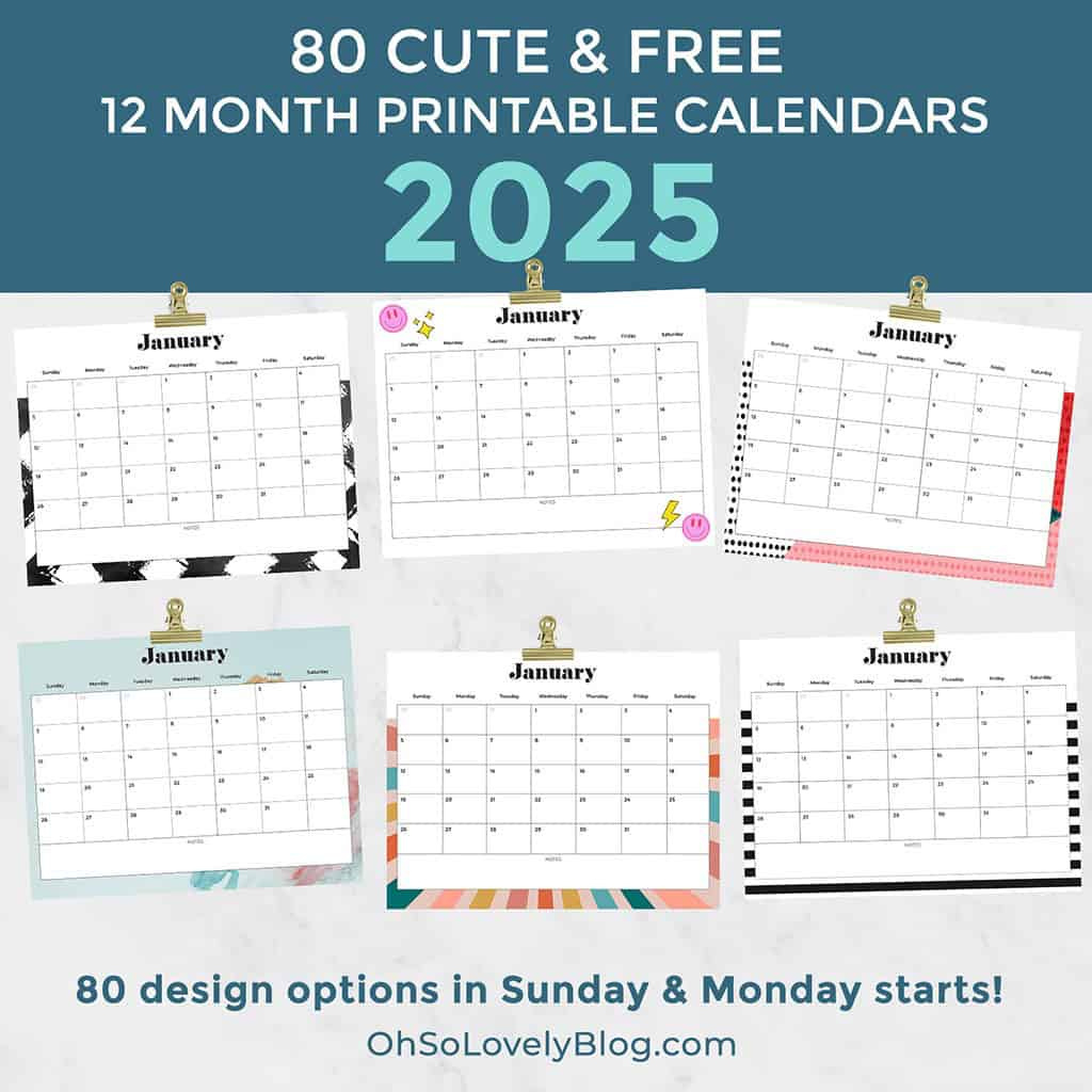 Free 2025 Calendars — 80 Beautiful &amp;amp; Printable Options For You! throughout 12 Month 2025 Printable Calendar | CalendarCrazePrint.Com