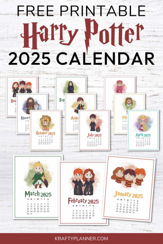 Free 2025 Harry Potter Wall Calendar — Krafty Planner For Harry Potter Printable Calendar 2025  | CalendarCrazePrint.Com