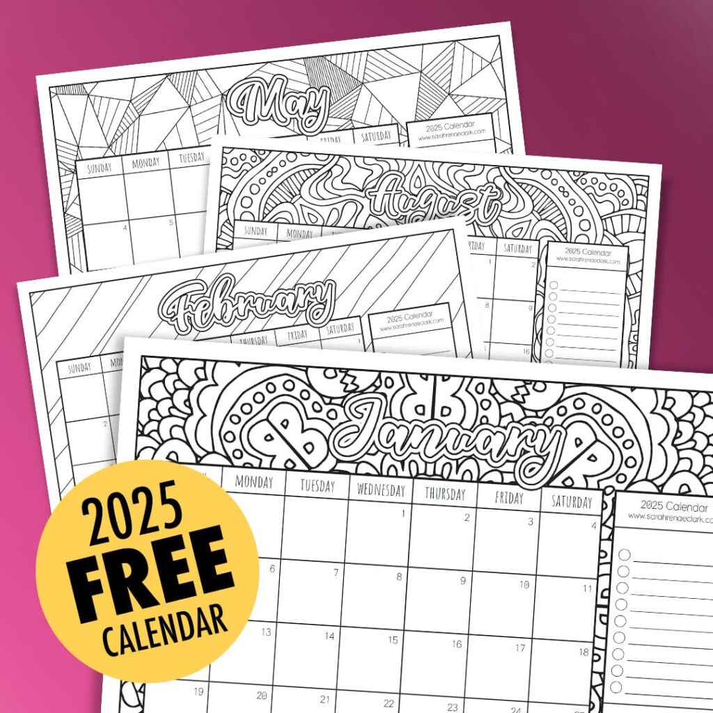 Free 2025 Printable Coloring Calendar  Sarah Renae Clark In 2025 Coloring Calendar Printable Free  | CalendarCrazePrint.Com