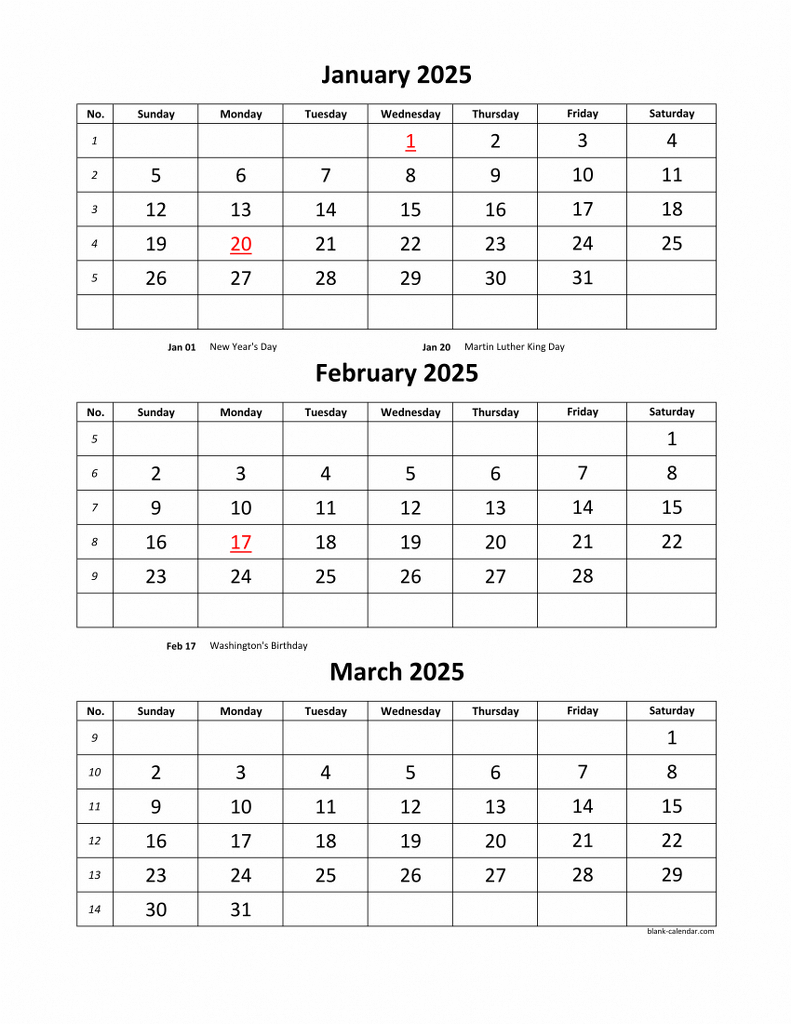 Free Download Printable Calendar 2025, 3 Months Per Page, 4 Pages in Free Printable 3 Month Calendar 2025 | CalendarCrazePrint.Com