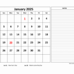 Free Download Printable Calendar 2025, Large Space For Appointment For 2025 Calendar With Notes Printable | CalendarCrazePrint.Com