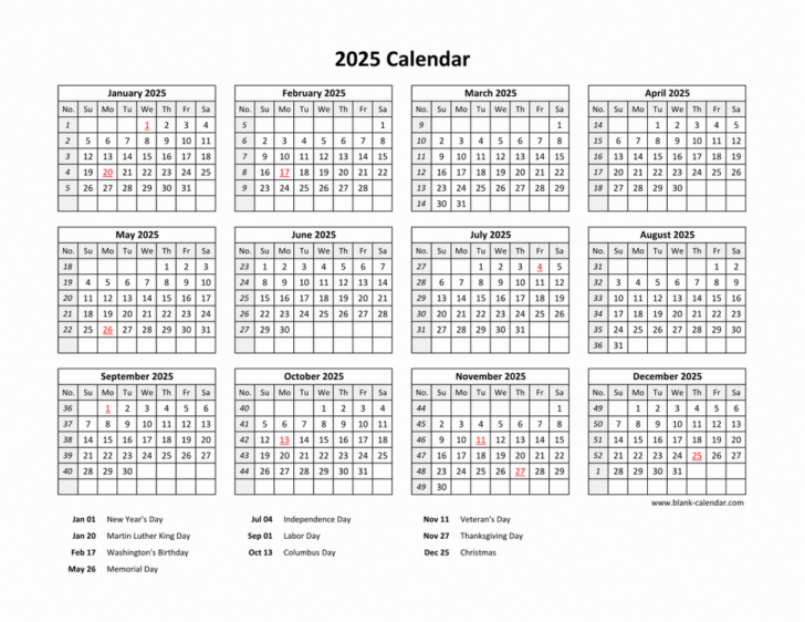 2025 Calendar Printable with Holidays Free Download | Calendars 2025