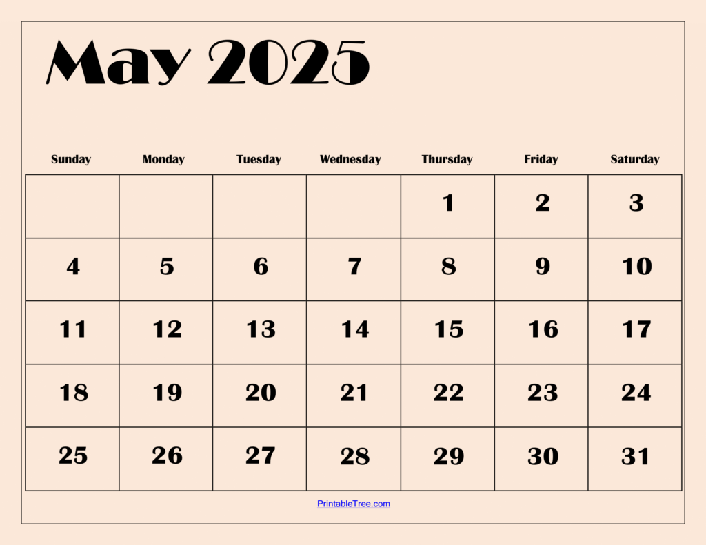 Free May 2025 Calendar Printable Pdf Template With Holidays Intended For  Calendars 2025 | CalendarCrazePrint.Com