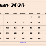 Free May 2025 Calendar Printable Pdf Template With Holidays Intended For  Calendars 2025 | CalendarCrazePrint.Com