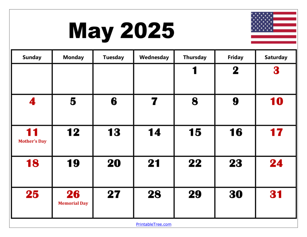 Free May 2025 Calendar Printable Pdf Template With Holidays regarding Calendars 2025 | CalendarCrazePrint.Com