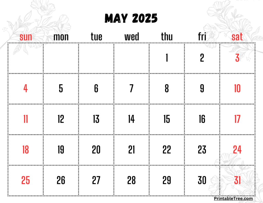 Free May 2025 Calendar Printable Pdf Template With Holidays Regarding May 2025 Calendar With Holidays Printable Free | CalendarCrazePrint.Com