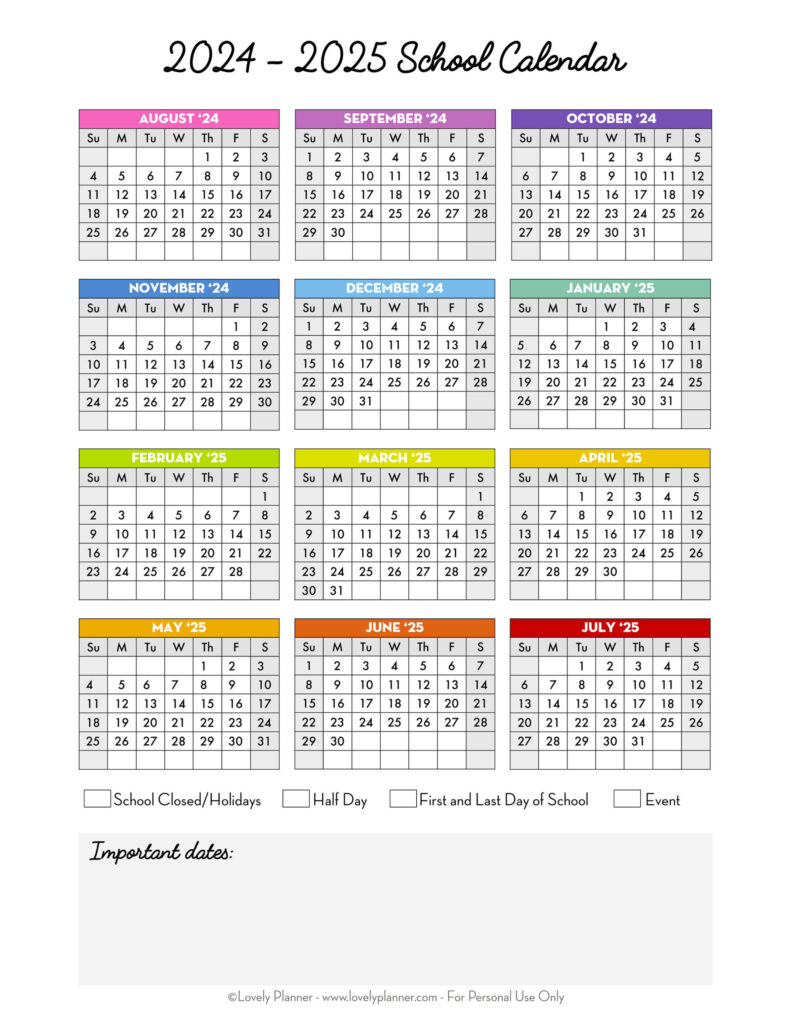 Free Printable 2024 2025 School Calendar   One Page Academic Inside 2024   2025 Calendar Printable Download  | CalendarCrazePrint.Com