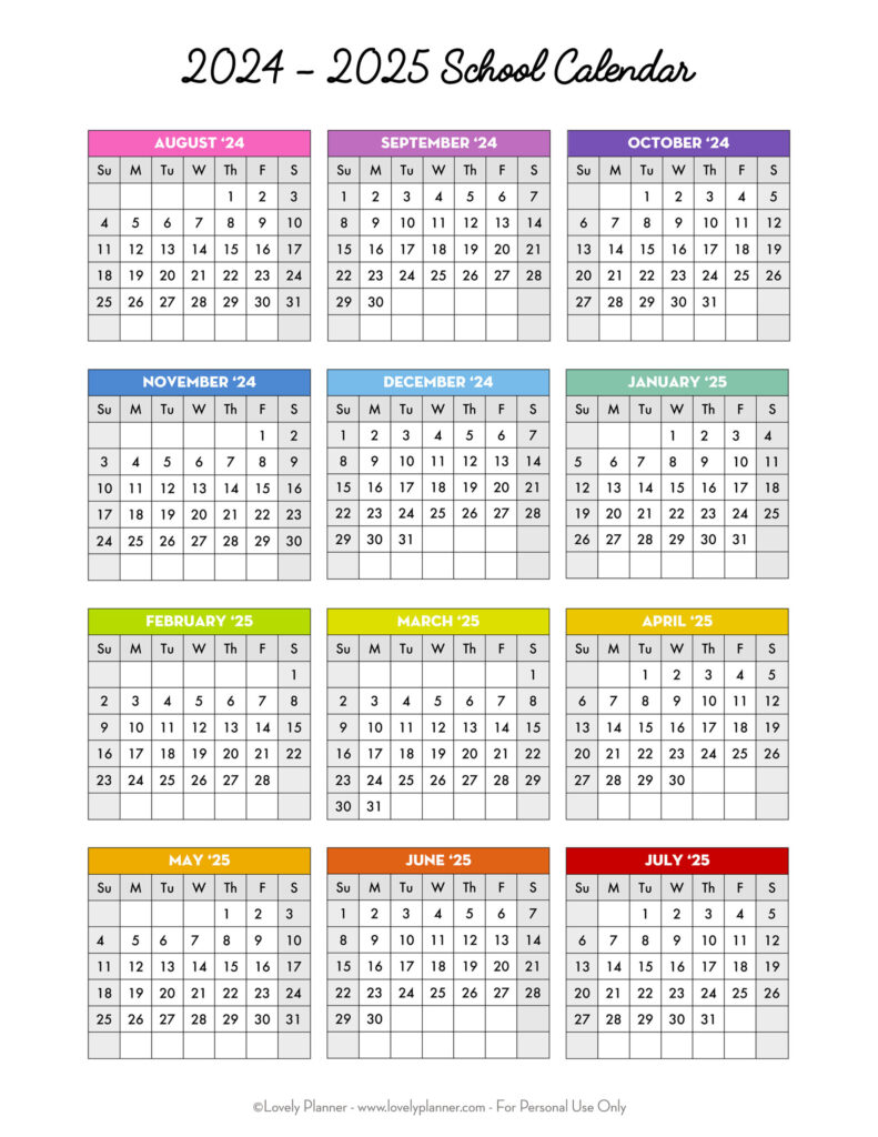 Free Printable 2024 2025 School Calendar   One Page Academic Throughout  Calendars 2025 | CalendarCrazePrint.Com