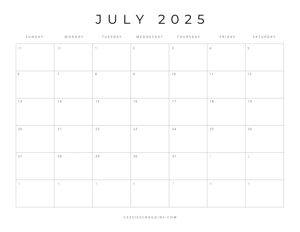 Free Printable 2025 Blank Calendar Templates (All 12 Months) for Blank 2025 Calendar Printable Free | CalendarCrazePrint.Com