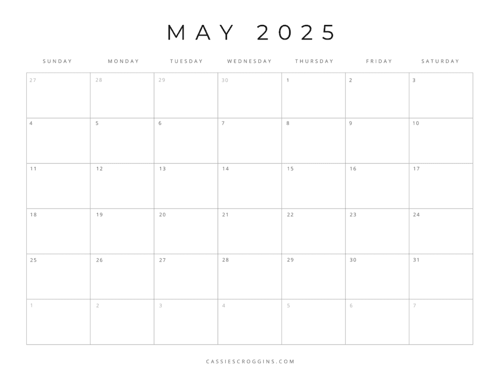 Free Printable 2025 Blank Calendar Templates (All 12 Months) for Blank Calendar May 2025 Printable | CalendarCrazePrint.Com