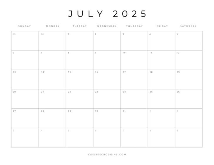 Free July 2025 Printable Calendar | Calendars 2025