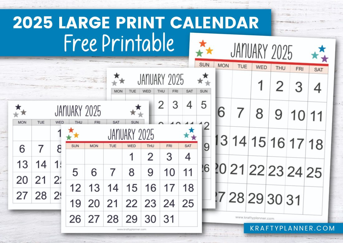 Free Printable 2025 Large Print Calendar — Krafty Planner with regard to Printable Calendar 2025 Large Print | CalendarCrazePrint.Com