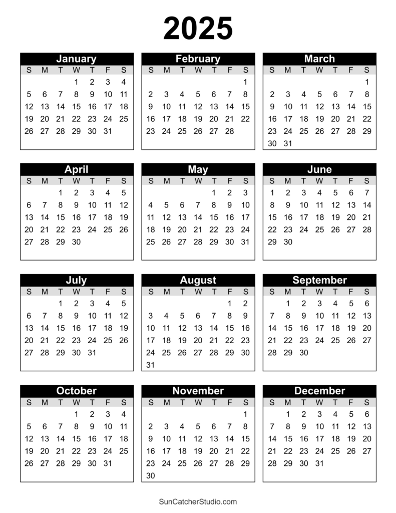 Free Printable 2025 Yearly Calendar – Diy Projects, Patterns For 2025 Year Calendar Free Printable | CalendarCrazePrint.Com