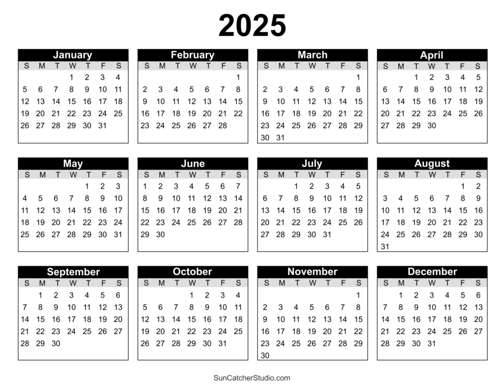 Free Printable 2025 Yearly Calendar – Diy Projects, Patterns For  Calendars 2025 | CalendarCrazePrint.Com