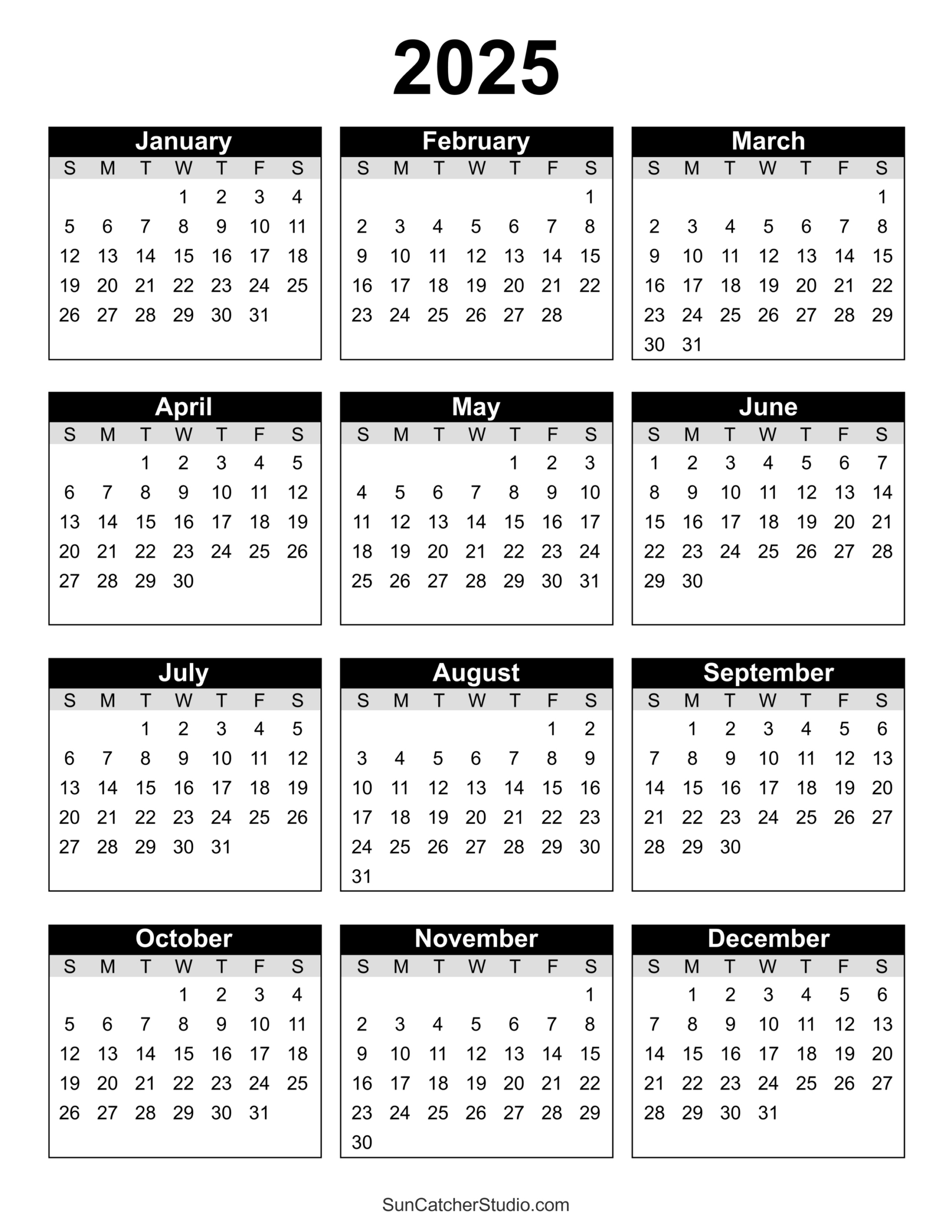 Free Printable 2025 Yearly Calendar – Diy Projects, Patterns pertaining to Free Printable Yearly Calendar 2025 | CalendarCrazePrint.Com