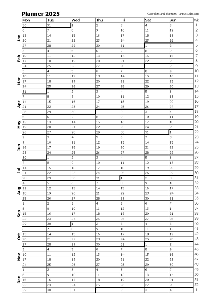 Year Planner Calendar 2025 Printable | Calendars 2025