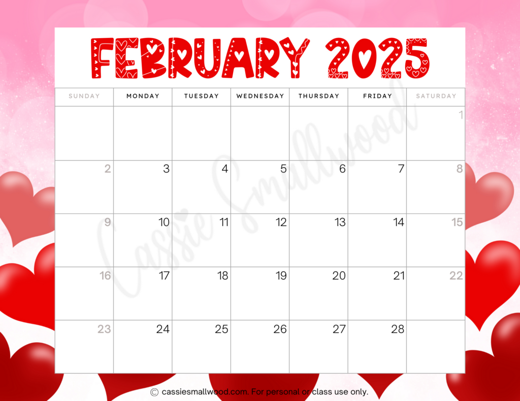 Free Printable Cute February 2025 Calendar Intended For Calendar 2025 Printable February  | CalendarCrazePrint.Com