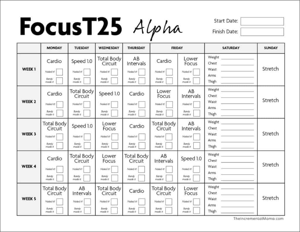 Free Printable Focus T25 Calendar (Alpha, Beta &amp;amp; Gamma) with 2025 Workout Calendar Printable | CalendarCrazePrint.Com