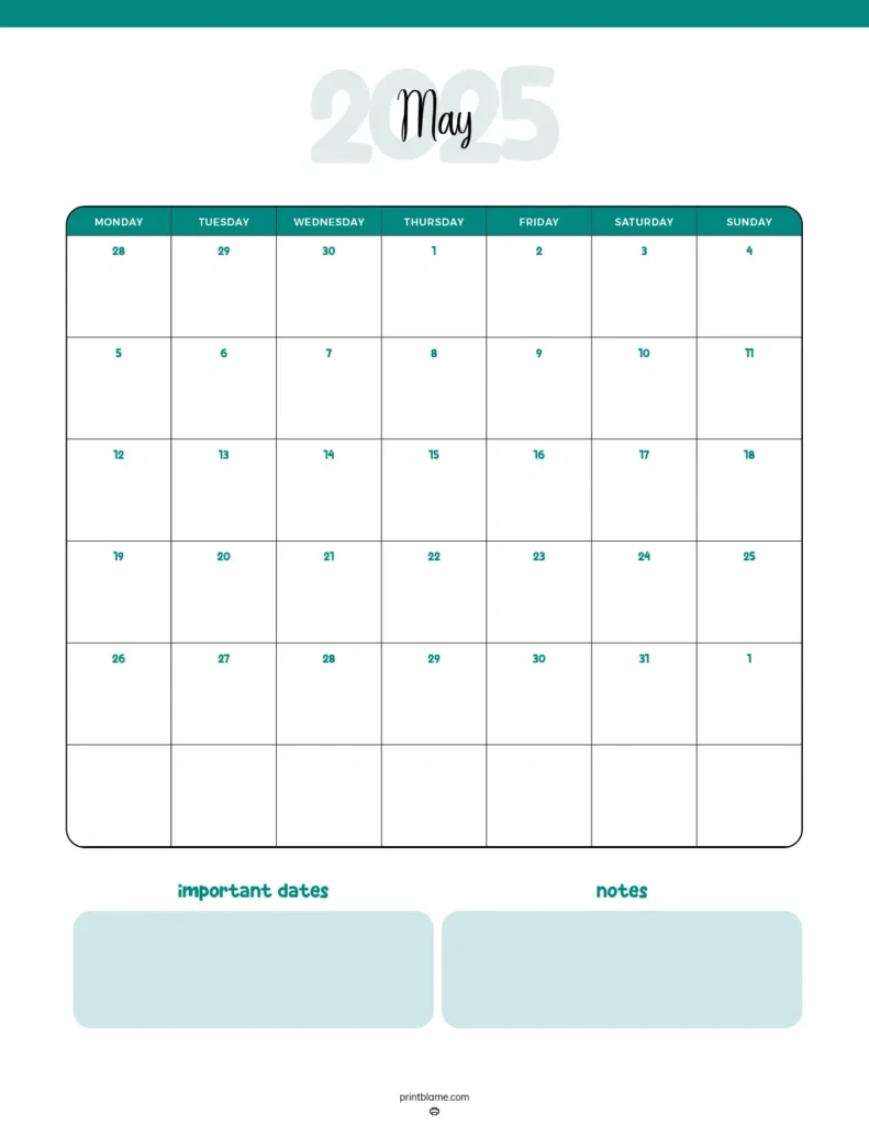 Free Printable May 2025 Calendar - 40+ Free Pdf Calendars for 2025 Workout Calendar Printable | CalendarCrazePrint.Com