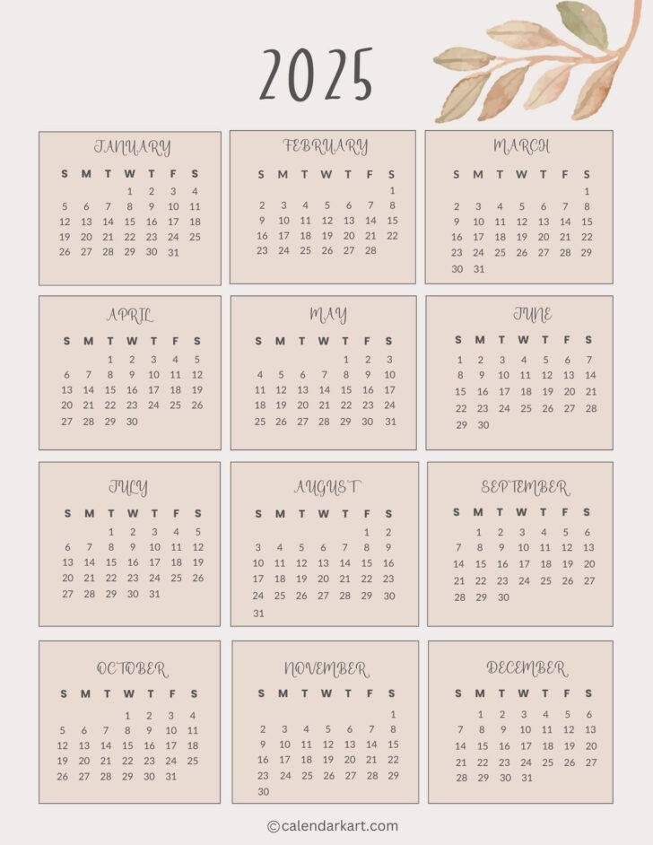 2025 Year at a Glance Calendar Free Printable | Calendars 2025