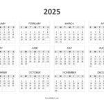 Free Printable Year At A Glance Calendar 2025   Calendarkart Throughout 2025 Julian Calendar Printable Free Download  | CalendarCrazePrint.Com