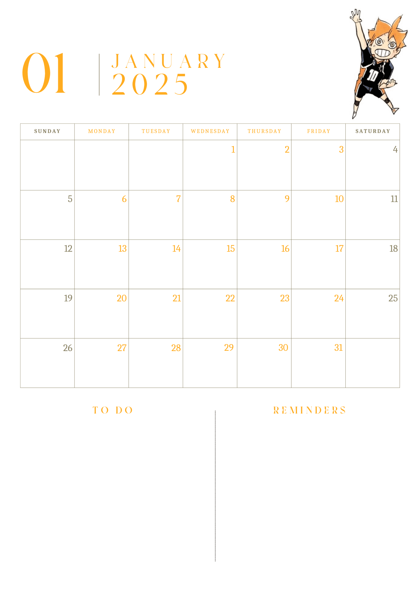 Haikyuu/Anime Planner Template 2025Melpys - Raket.ph with regard to Anime Calendar 2025 Printable | CalendarCrazePrint.Com