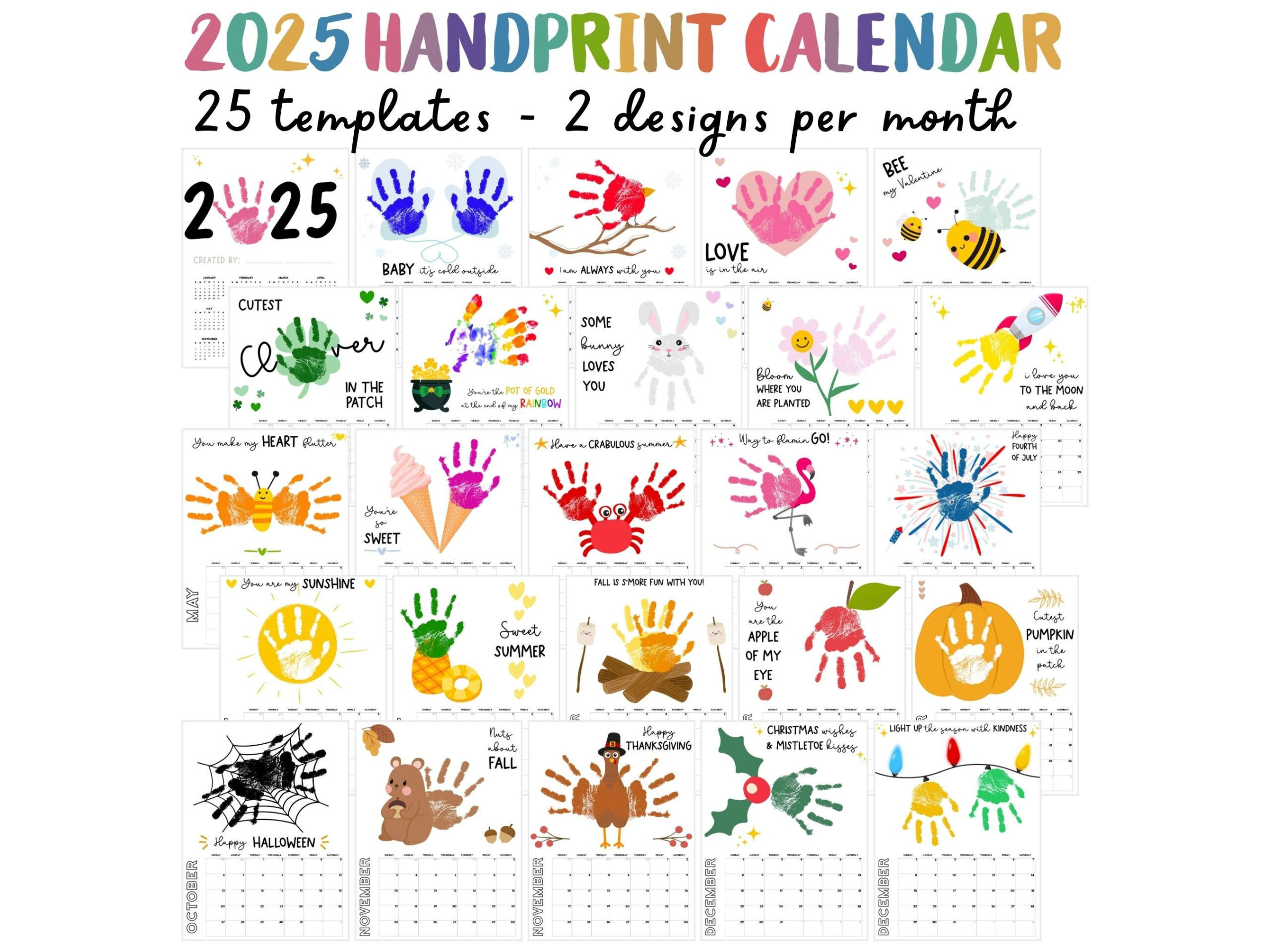 Handprint Calendar 2025, Printable Handprint Craft Bundle with Calendars 2025 | CalendarCrazePrint.Com