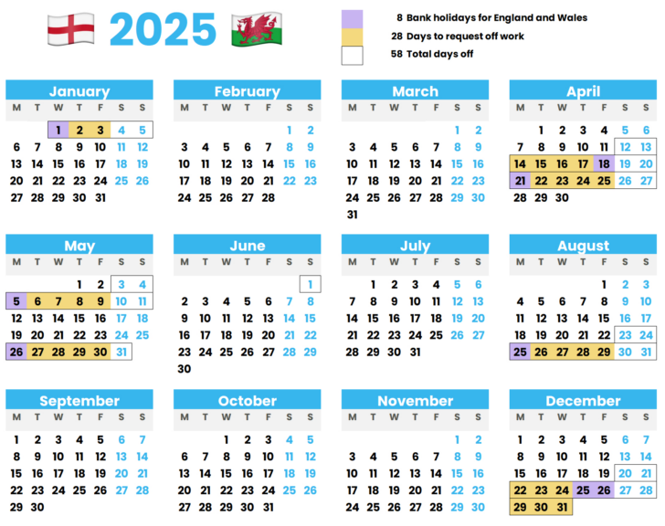 2025 Calendar with Bank Holidays Printable | Calendars 2025