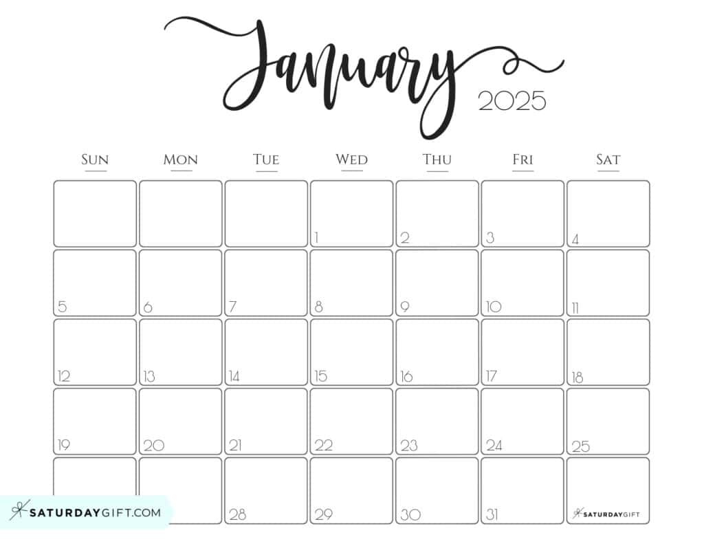 January 2025 Calendar - 20 Cute &amp;amp; Free Printables | Saturdaygift for Calendars 2025 | CalendarCrazePrint.Com