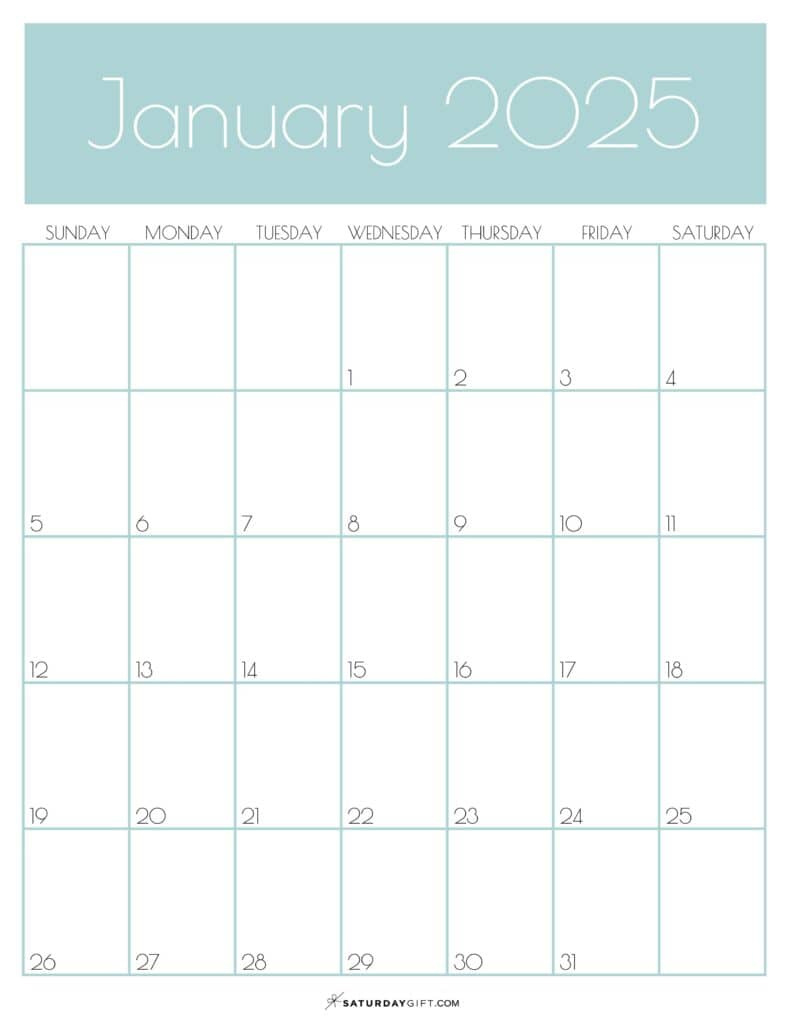 January 2025 Calendar - 20 Cute &amp;amp; Free Printables | Saturdaygift with January 2025 Calendar Printable Vertical | CalendarCrazePrint.Com