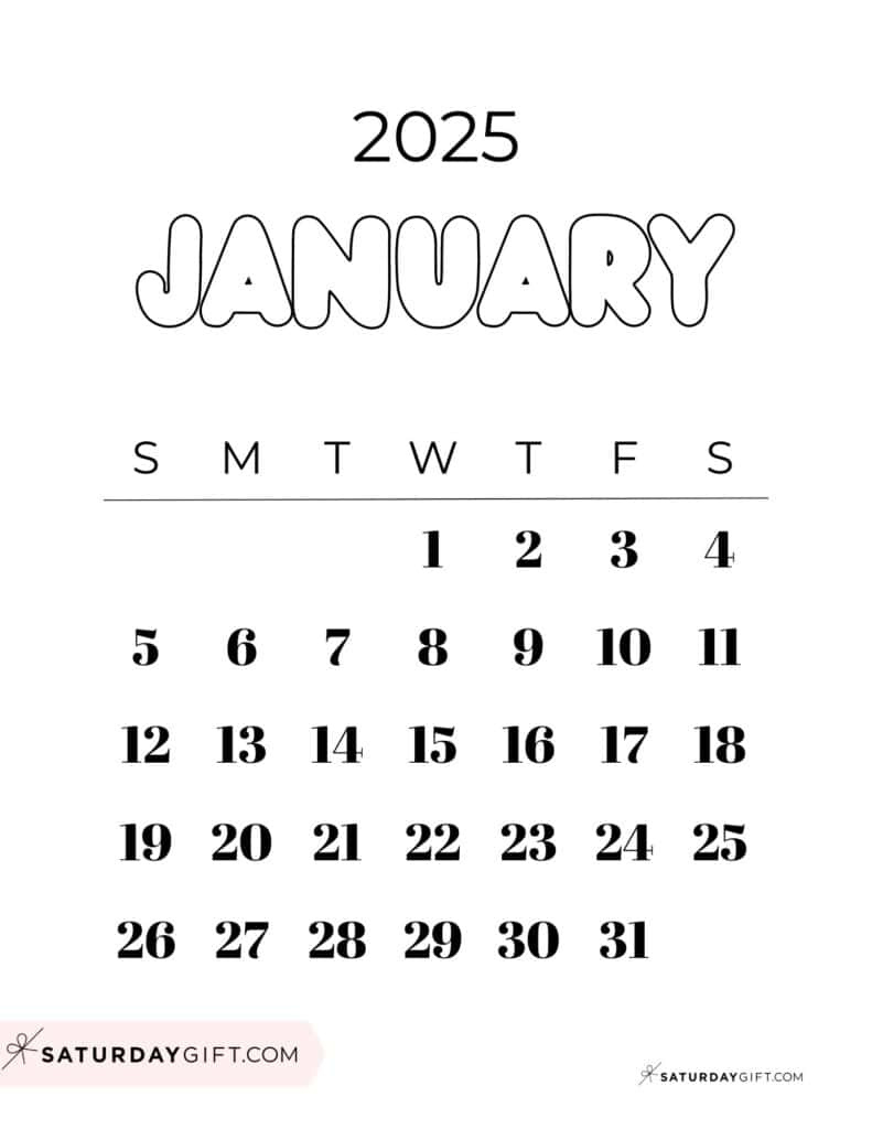 January 2025 Calendar - 20 Cute &amp;amp; Free Printables | Saturdaygift within Calendars 2025 | CalendarCrazePrint.Com