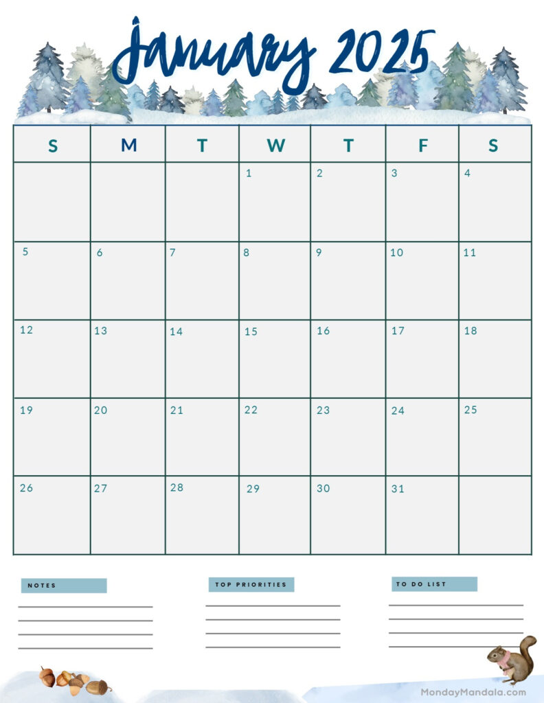 January 2025 Calendar (52 Free Pdf Printables) Pertaining To January 2025 Calendar Printable Vertical | CalendarCrazePrint.Com