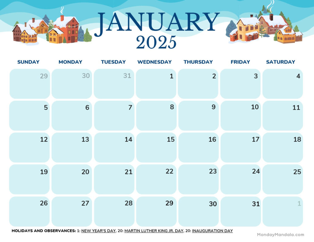 January 2025 Calendar (52 Free Pdf Printables) Regarding Printable January 2025 Calendar With Holidays  | CalendarCrazePrint.Com