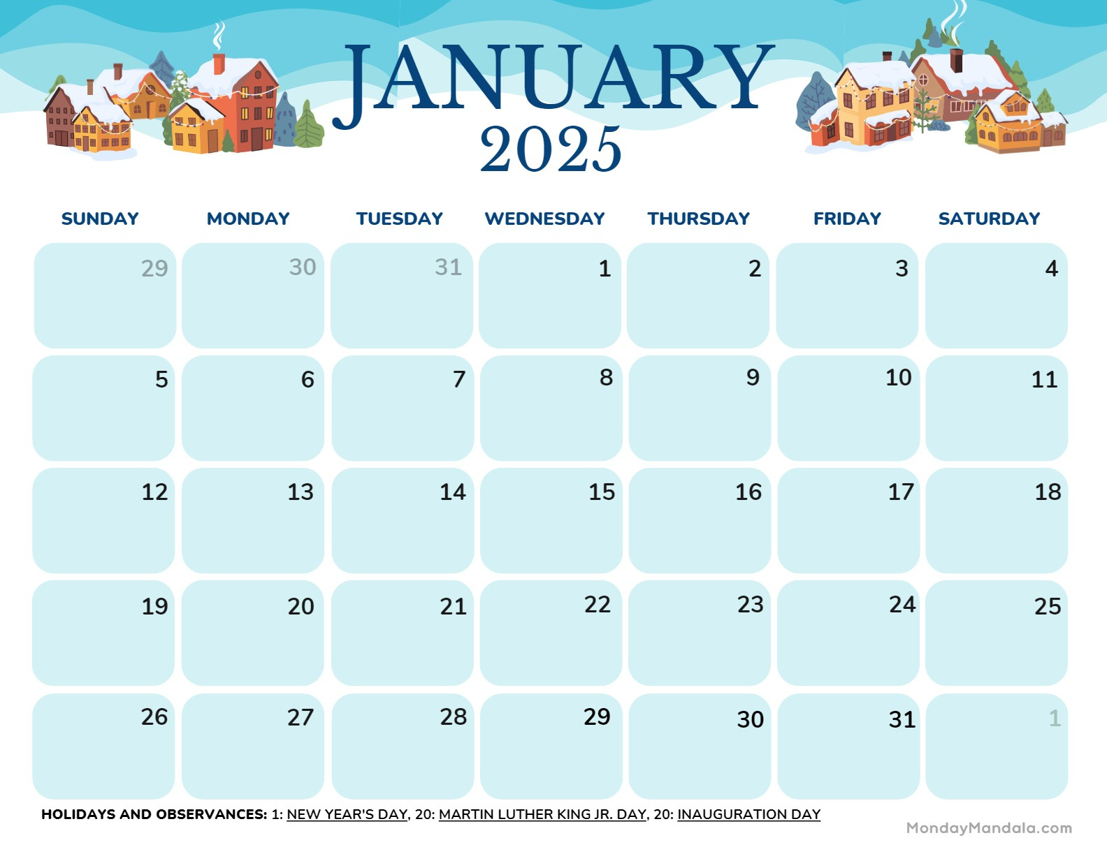 January 2025 Calendar (52 Free Pdf Printables) regarding Printable January 2025 Calendar with Holidays | CalendarCrazePrint.Com