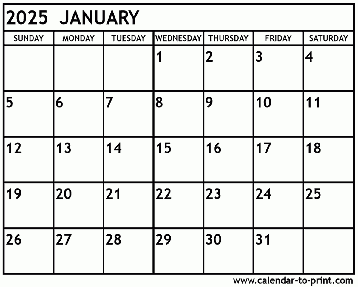 January 2025 Calendar Printable inside Blank April 2025 Calendar Printable | CalendarCrazePrint.Com