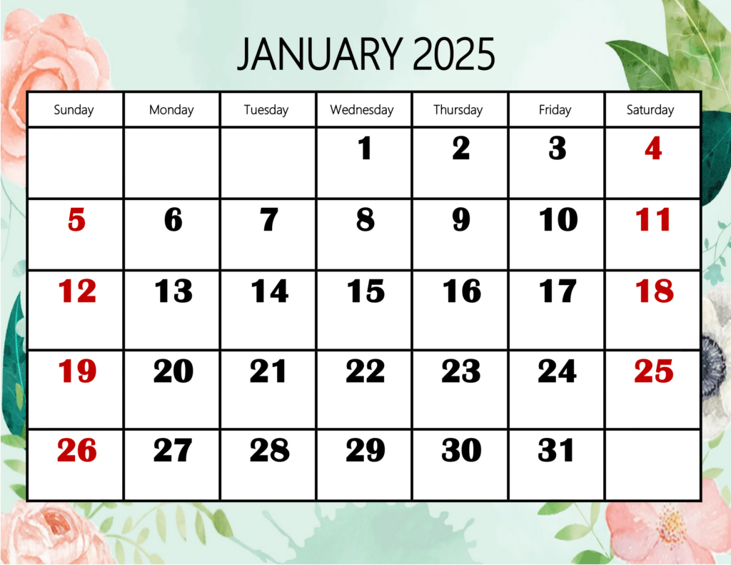 January 2025 Calendar Printable Pdf Template With Holidays Pertaining To January 2025 Calendar Printable With Holidays | CalendarCrazePrint.Com