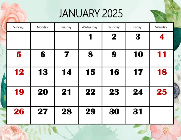 January 2025 Calendar Printable with Holidays | Calendars 2025